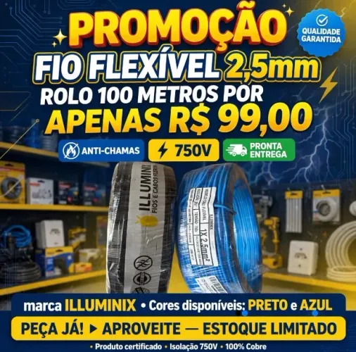 Rolo Fio flexível 2.5mm - Novo - 100metros