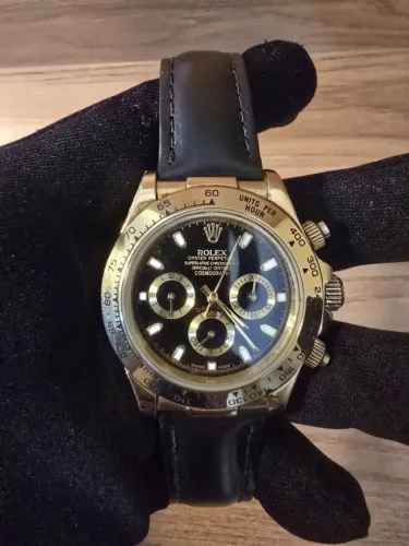Rolex Daytona 40mm automático caixa dourada pulseira de couro preta