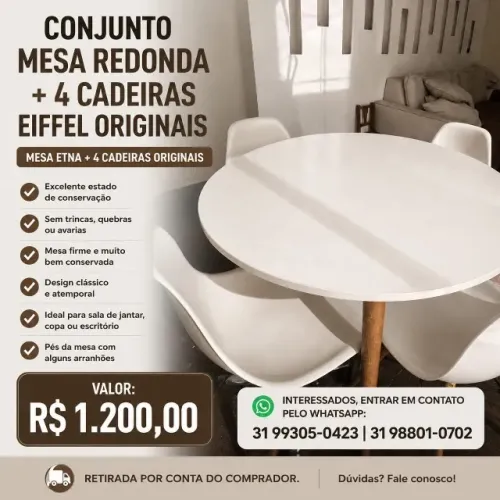 Mesa redonda com 4 cadeiras.