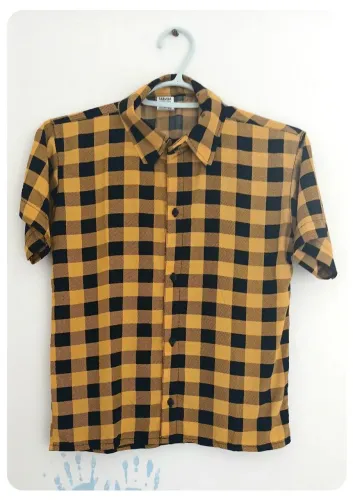 Camisa Xadrez Amarela/Preto Infantil