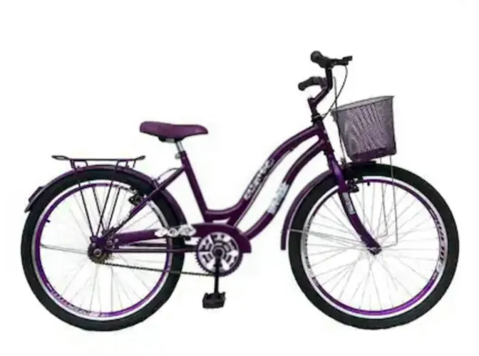 Bicicleta Aro 24 Feminina Jady Cecy Menina Com Cestinha violeta
