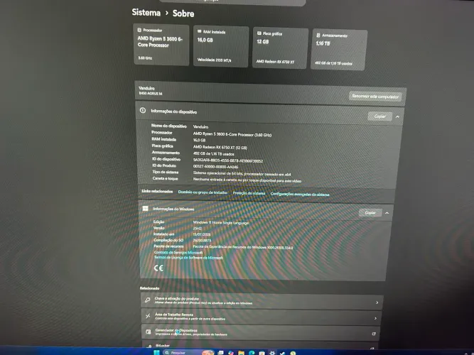 PC Gamer Ryzen 5 3600 + RX 6750 XT 12GB + Monitor AOC QHD 155Hz + Kit Gamer