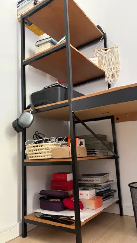 Mesa Escrivaninha Home Office Tipo Industrial 5 Prateleiras MDF Preto/Canela - Art Panta
