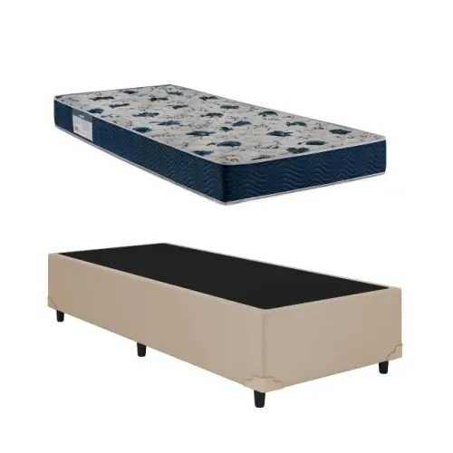 CAMA BOX CORINO BEGE ALTO NÍVEL + COLCHÃO ISO 60 D28 ORTOBOM: