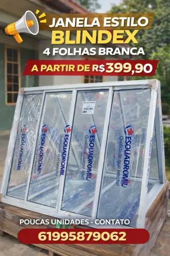 Esquadromil Janelas - Estilo blindex 4 folhas branca promoção 1x1 a vista R$399,90