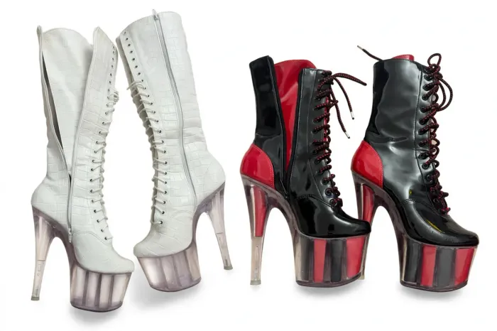 2 Botas Pole Dance 17cm Tamanho 35( Branca + Preta e Vermelha )