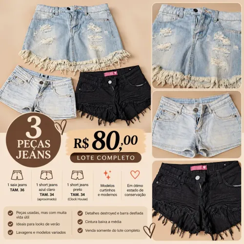 1 saia jeans e 2 shorts jeans