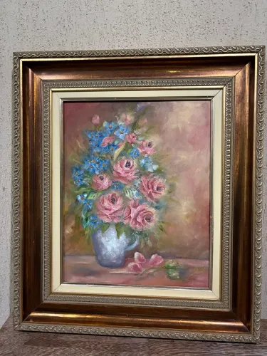 Lindo Quadro Floral 64x74 c/ Moldura Trabalhada - Elegante e Sofisticado