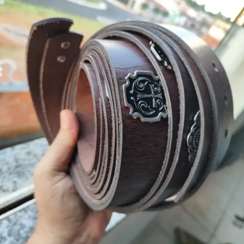 Lote 10 Cintos Country em Couro Bovino Fóssil Legítimo com Detalhes em Metal