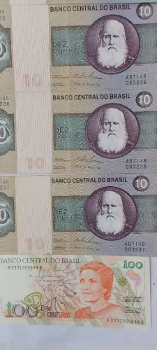 7 notas de cruzeiro soberbas de 1.5,10 e 100