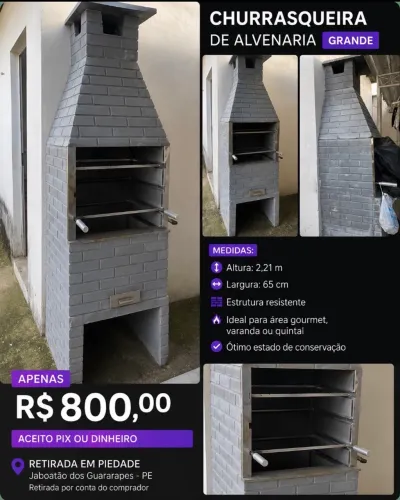 Churrasqueira de Alvenaria Pré-Moldada Grande - R$ 800