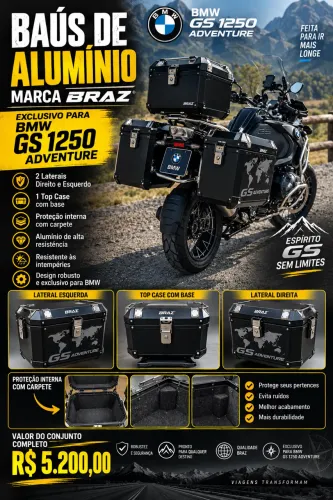 Baús Alumínio BMW GS 1250 Adventure marca Braz