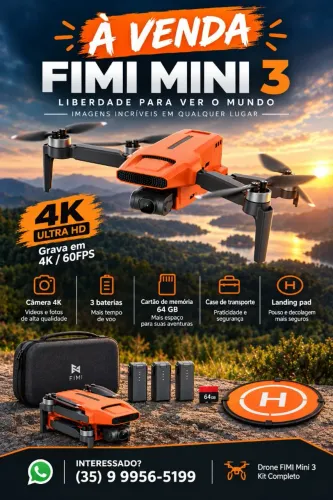 Drone FIMI Mini 3 4K - Kit Completo com 3 Baterias e Acessórios