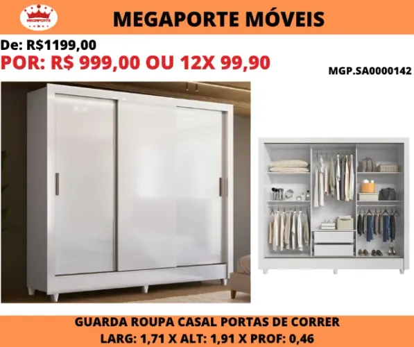 Guarda Roupa Casal Portas de Correr 1,71
