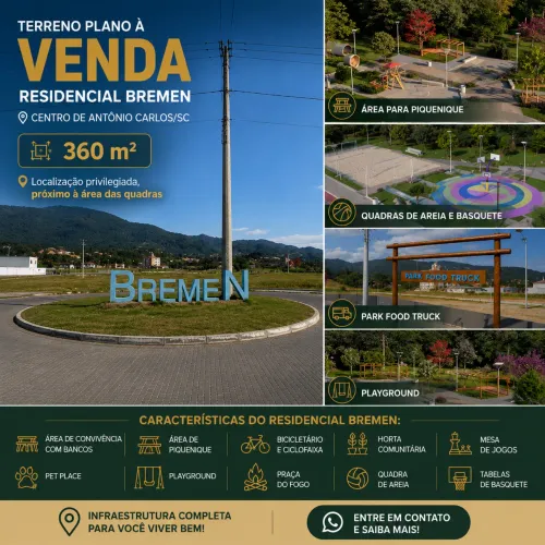 Terreno Plano 360,00 m² à venda no Residencial Bremen, no Centro de Antônio Carlos