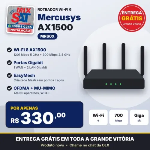 Roteador Wi-Fi 6 Mercusys MR60X AX1500 Gigabit