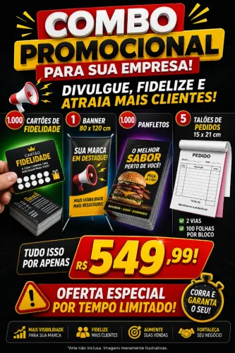 Combo empresarial: 1000 cartões + 10 talões +1000 panfletos+1 bnnner