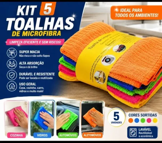 Kit 5 Toalhas/Panos de Microfibra