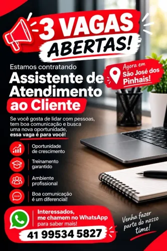 Vaga de assistente de atendimento ao cliente