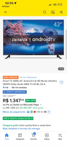 Smart TV AIWA 43" Android Full HD Borda Ultrafina