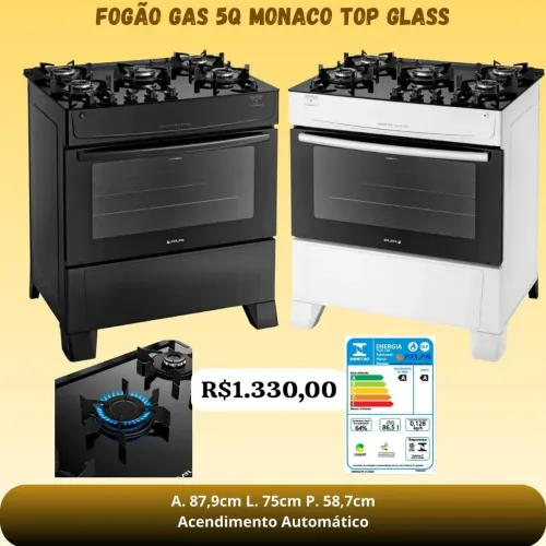 Fogão 5 bocas mesa de vidro 