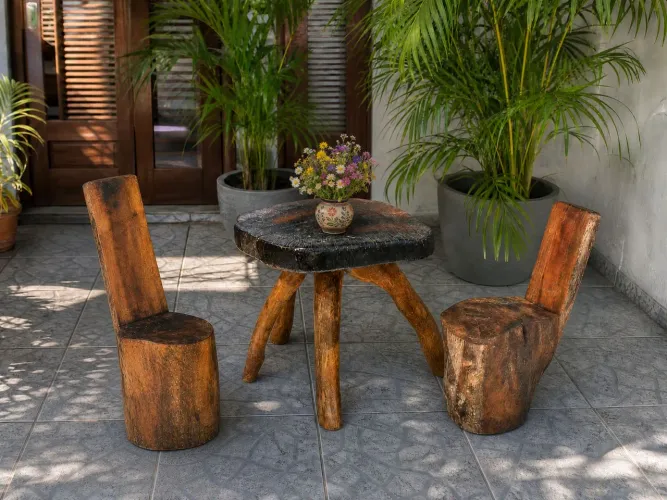 Conjunto de Móveis rústicos de madeira maçaranduba maciça 2 cadeira 1 mesa