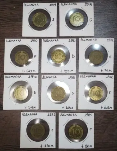 Grande coleção de moedas da Alemanha 5 , 10 e 50 , nenhuma repetida 
