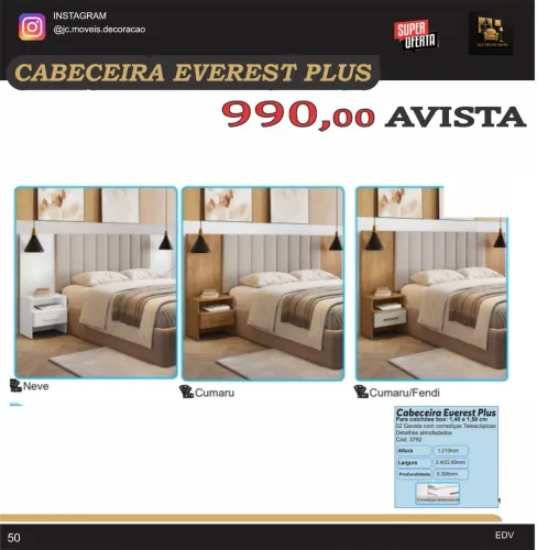 CABECEIRA EVEREST COM CRIADO 2 MEDIDAS 