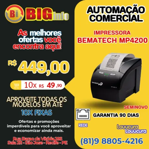 Impressora Termica de Cupom REDE e USB Bematech MP 4200 Th