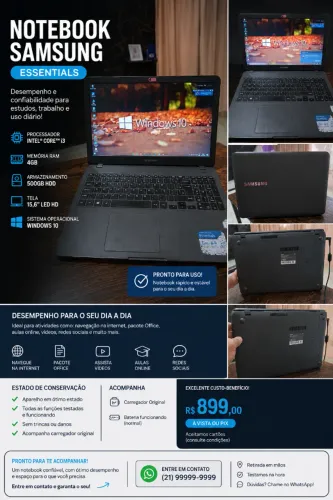 Notebook Samsung R$ 600,00 Windows 10 Carregador incluso, Funcionando