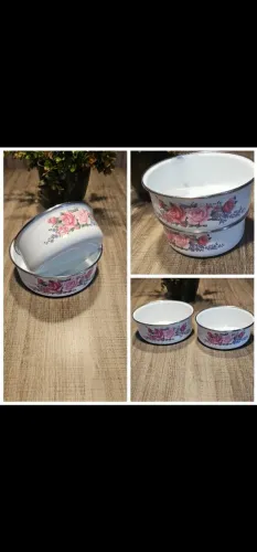 Tigelas antigas esmaltadas com design floral