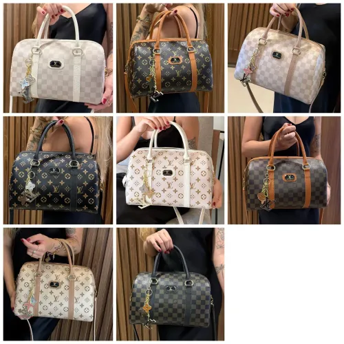 Bolsa Baú Estilo LV com Estampa Xadrez Premium em Couro Sintético