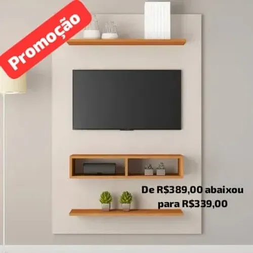 PROMOÇAO Painel Byte Off White/Mel Ate 43 polegadas