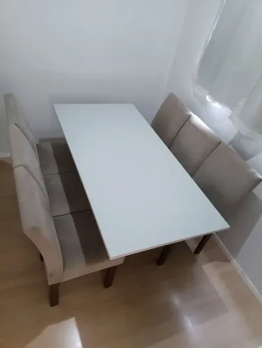 Cojunto Mesa de Jantar + 6 Cadeiras (Tampo de vidro, Espanha yescasa Marrom e off white)