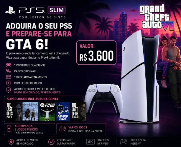 Ps5 com leitor de discos + jogos - aceito cartão 12x