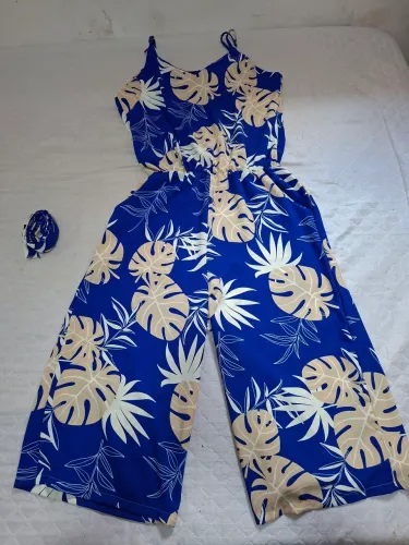 Macacão Azul Regata Estampado