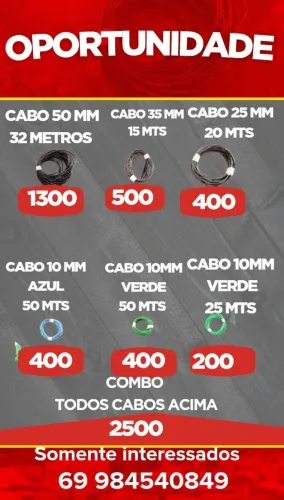 Cabos novos a venda.
