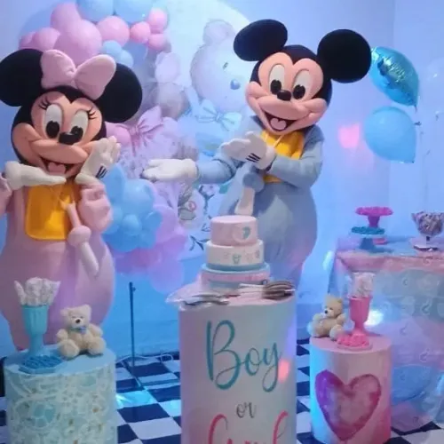 Mickey Baby personagens vivos cosplay chá revelação