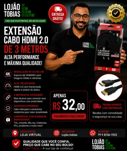 Extensão Cabo Hdmi 2.0 de 3M 32,00