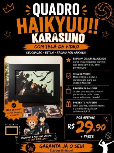 Quadro haikyuu tela de vidro
