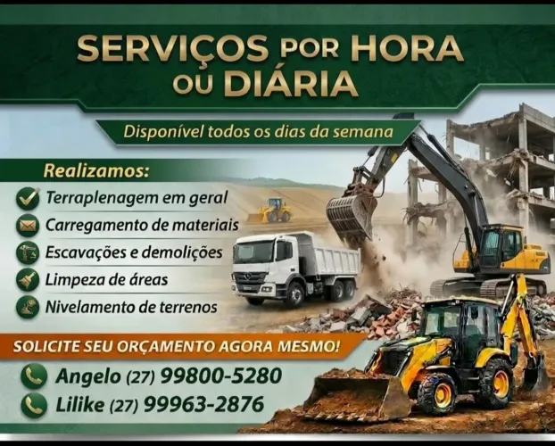 Retroescavadeira, escavadeira e Caminhão Caçamba 