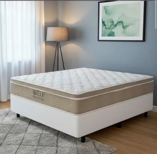 Cama Box Casal Confort Prime D26 Molas Ensacadas com Base Branca