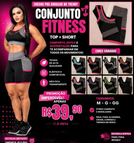 Conjunto de Ginástica Short + Top - Cores Variadas - P , M, G, GG. Novo 