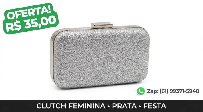 Bolsa clutch festa prata com Brilho