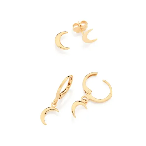 Rommanel - Kit brinco argola lua banhado a ouro 18k
