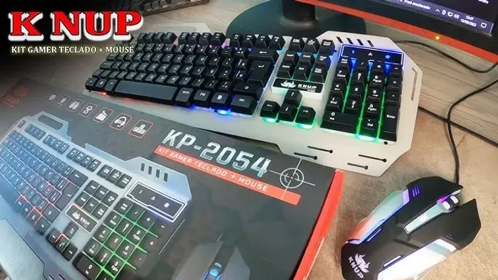 Kit Teclado e Mouse Gamer USB com Led RGB e Suporte para Celular KNUP - KP-2054