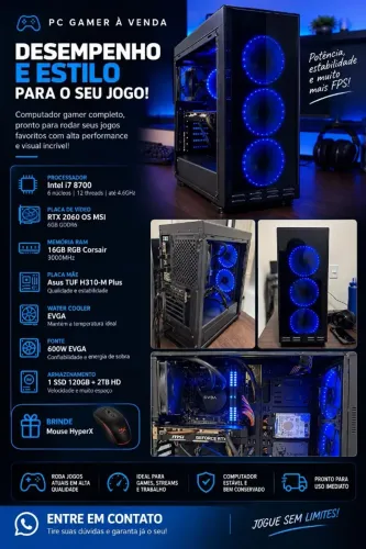 PC Gamer RTX 2060 OS MSI - I7 8700 16GB 3000MHZ RGB- SSD - WATER COOLER