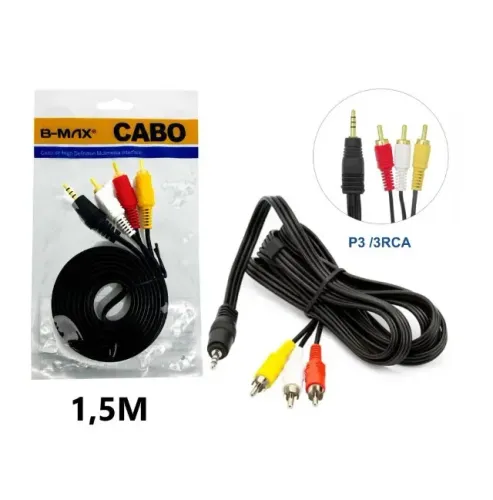 Cabo P2 4 Vias X 3 RCA Áudio e Vídeo B-max