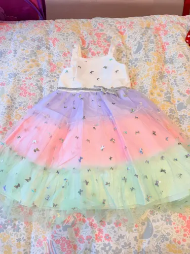 Vestido Infantil de Festa Colorido com Borboletas