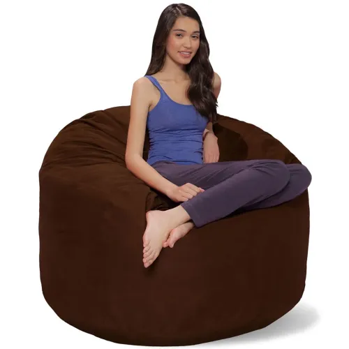 Puff Redondo 100x50 Em Suede Marrom Com Enchimento